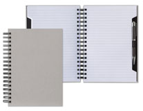 gray wirebound cutaway journal with pen loop and pen included